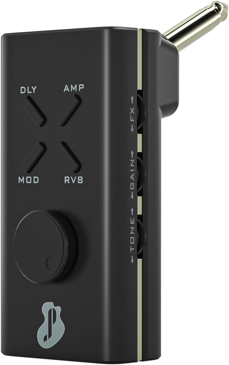 Just-pro Guitar Headphone Amp, Mini Guitar Headphone Amplifier USB Rechargable Portable Pocket Guitar Amplifier with 24 Guitar Effects (Black) - Image 1